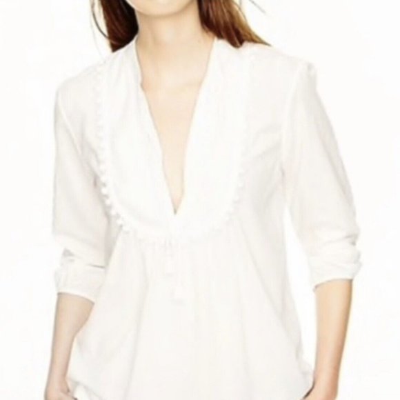 J.Crew A7444 Pom-Pom Tassel Swim Cotton Beach Tunic Top XXS 00 - Picture 1 of 16